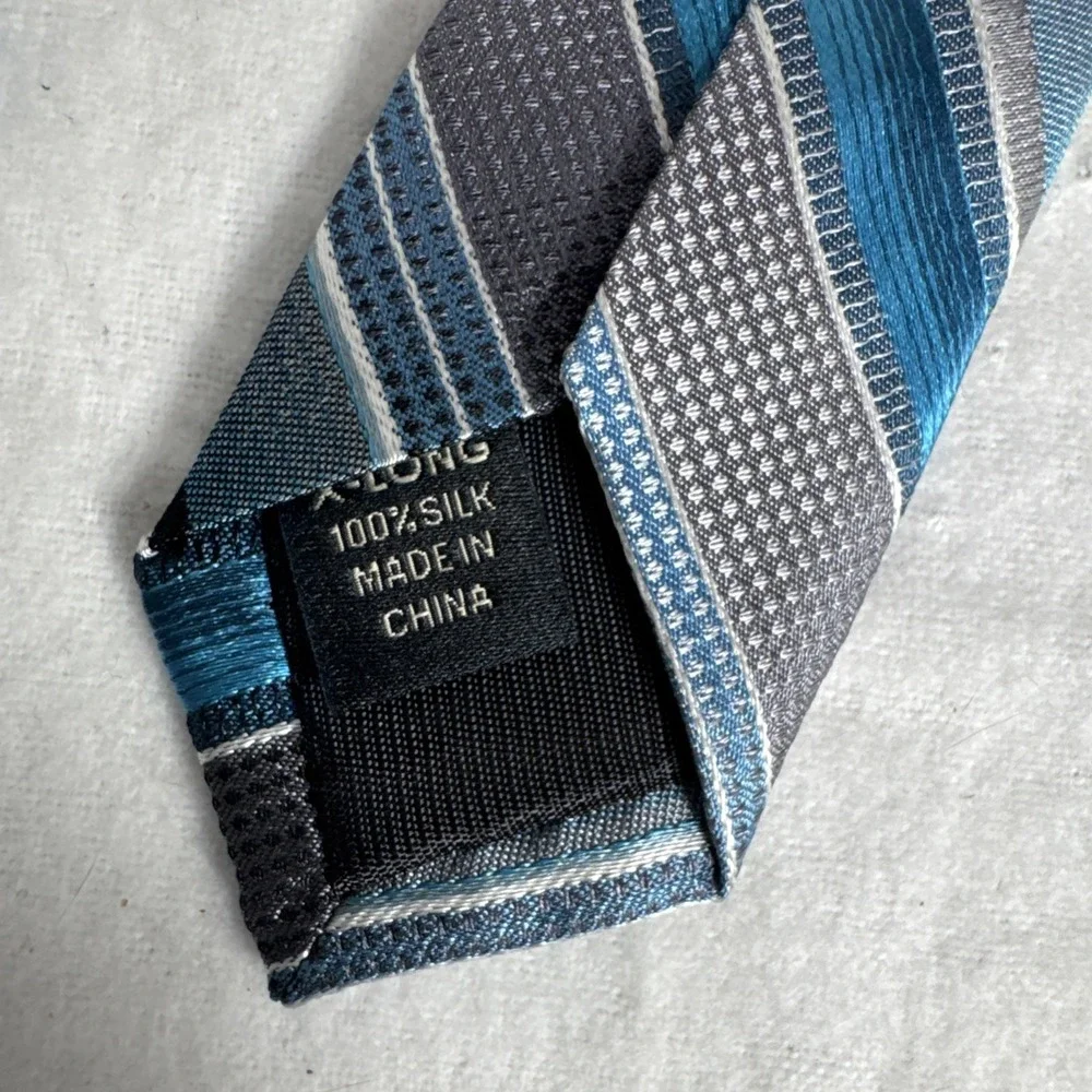 Pronto Uomo 100% Silk Gray Blue Stripe Extra Long Men's Tie 64